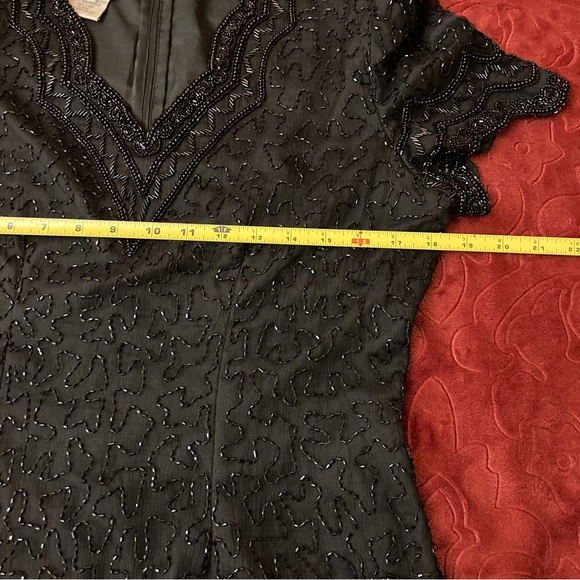 Vtg Stenay Silk Black Beaded Blouse Back Zip Scalloped Hem Sz L - Picture 9 of 10